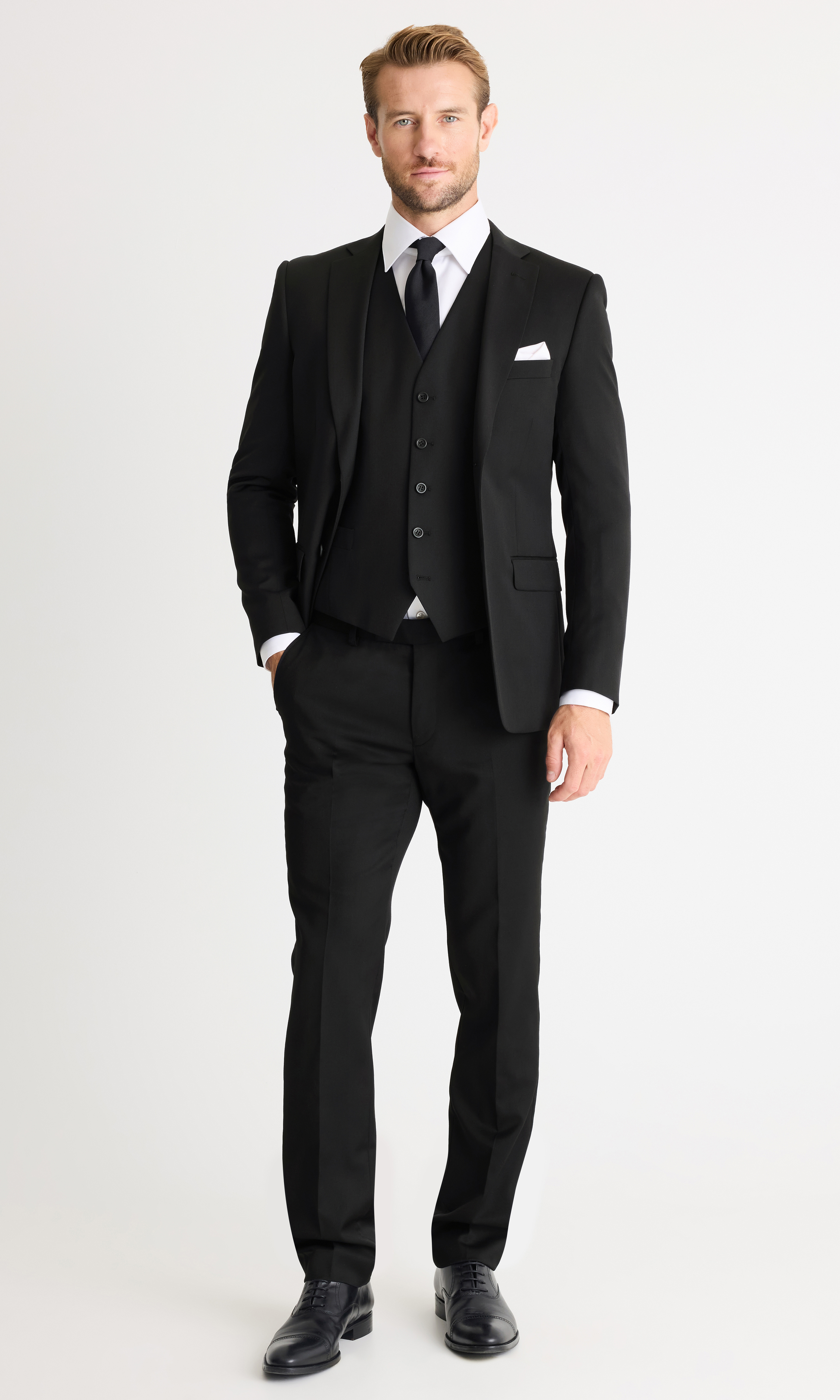 slim fit dress slacks Elegance Redefined: Tazio Slim Fit Black Double-Breasted Suit main image 1